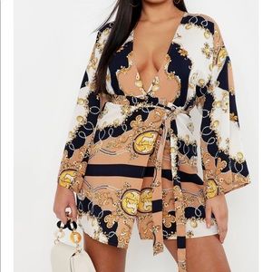 Plus Plunge Chain Print Skater Dress